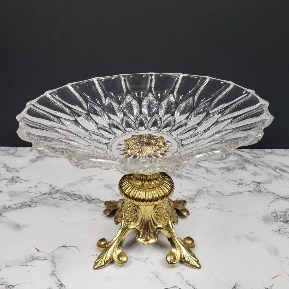 Hollywood Regency Crystal Pedestal Centerpiece Vintage Decor