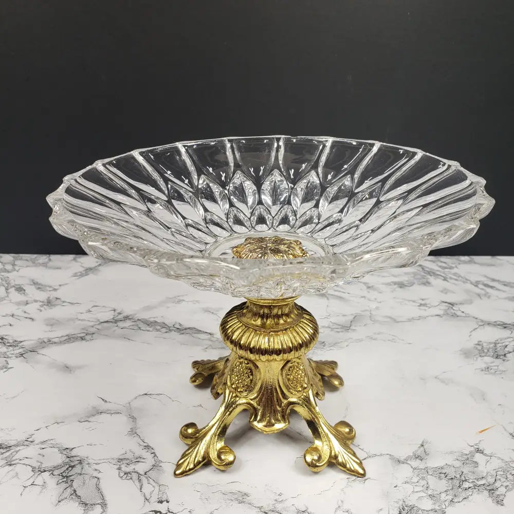 Hollywood Regency Crystal Pedestal Centerpiece Vintage Decor