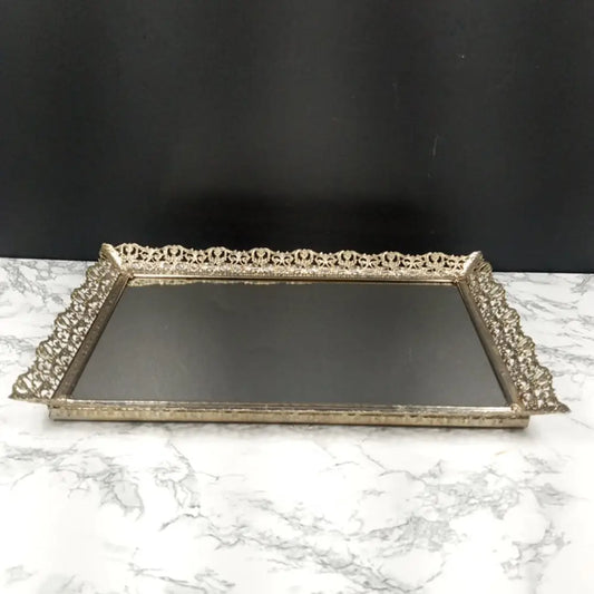 Hollywood Regency Filigree Mirrored Vanity Tray Mid Century Decor