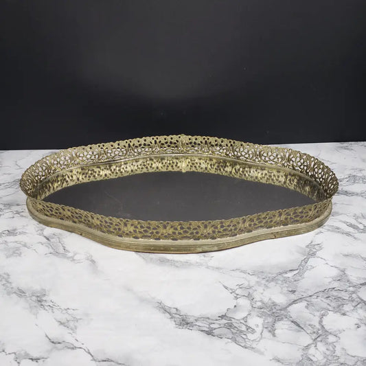 Hollywood Regency Filigree Mirrored Vanity Tray Vintage Decor