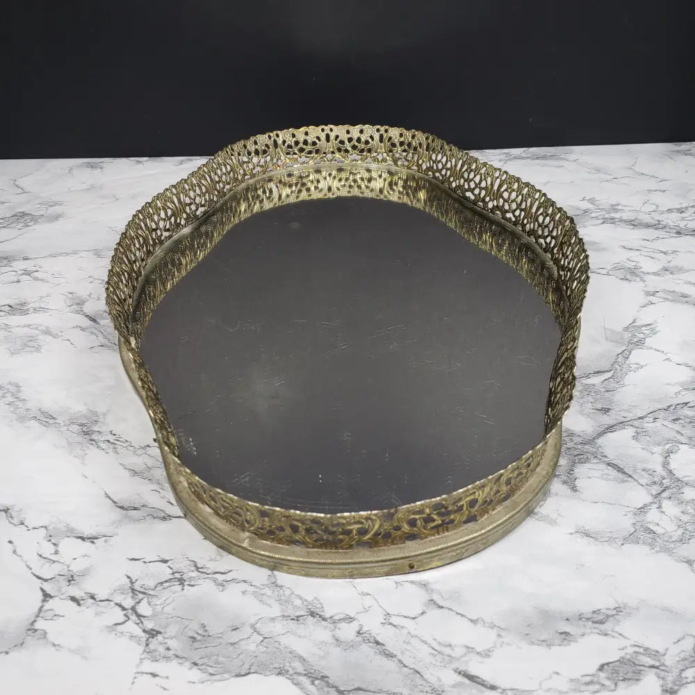 Hollywood Regency Filigree Mirrored Vanity Tray Vintage Decor