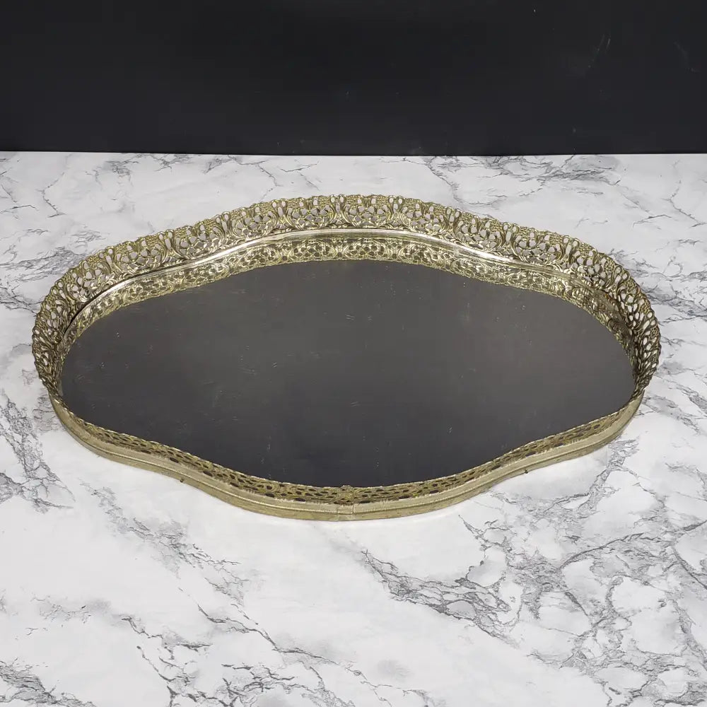Hollywood Regency Filigree Mirrored Vanity Tray Vintage Decor