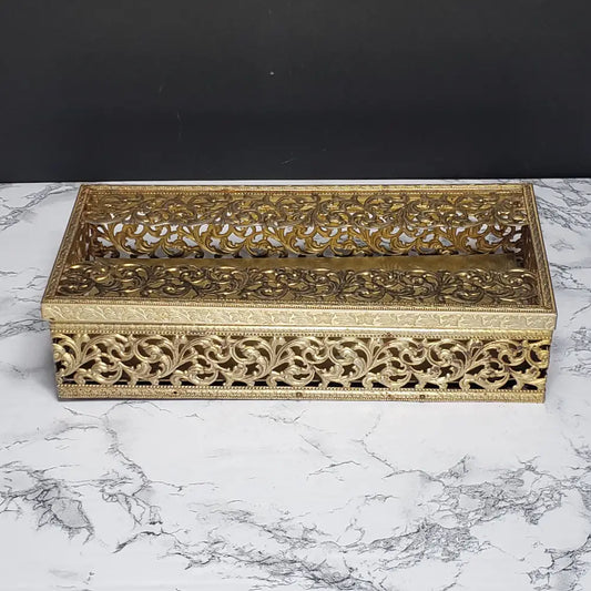 Hollywood Regency Filigree Ormolu Kleenex Box Holder (Vintage) Decor