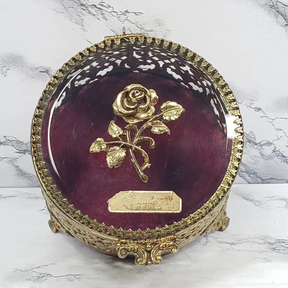 Hollywood Regency Filigree Rose Jewelry Vanity Box Vintage Decor