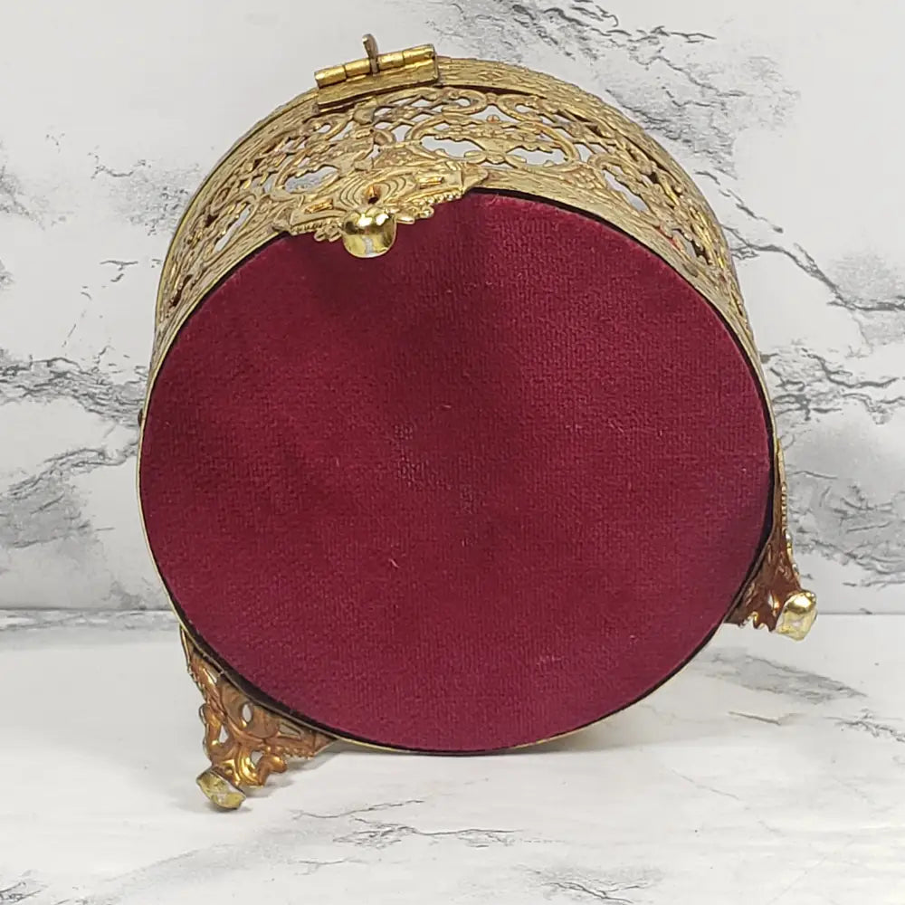 Hollywood Regency Filigree Rose Jewelry Vanity Box Vintage Decor