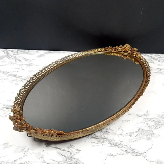 Hollywood Regency Matson Roses Vanity Tray Wall Mirror Decor