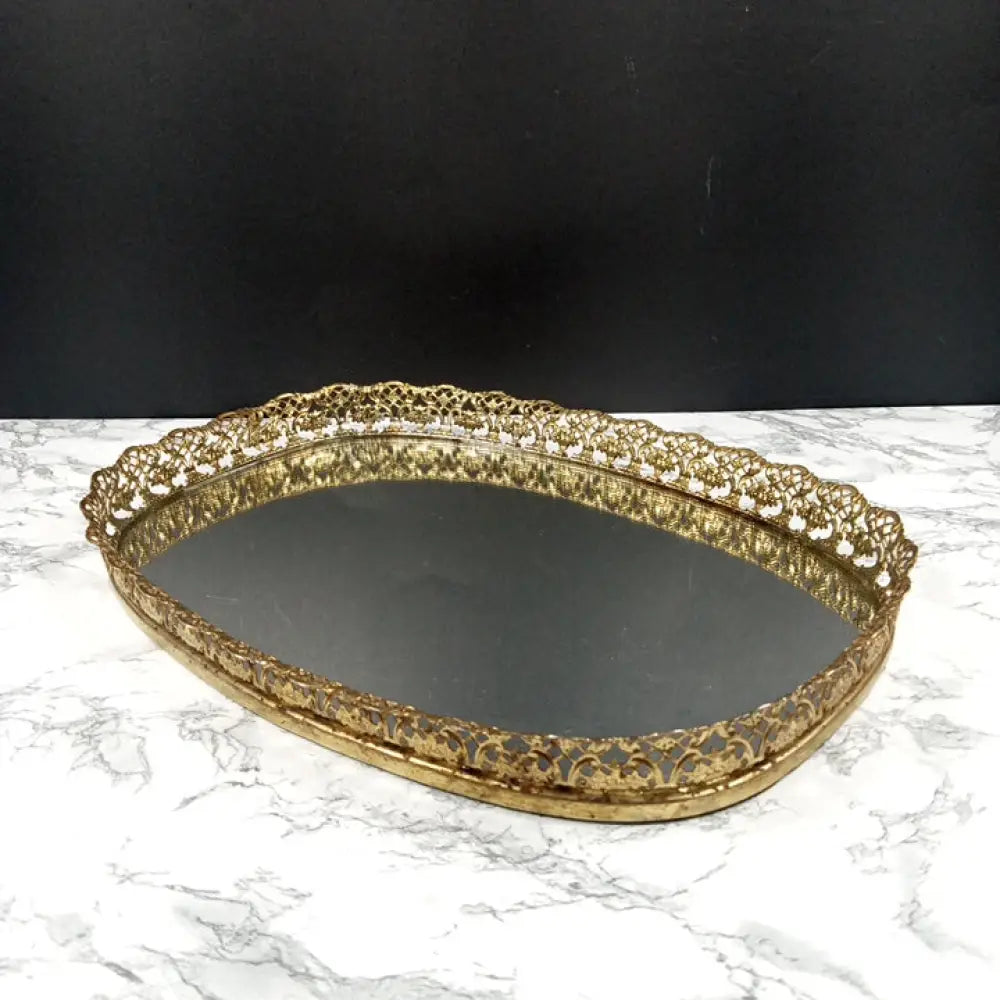 Hollywood Regency Mirrored Filigree Vanity Tray Mid Century Decor
