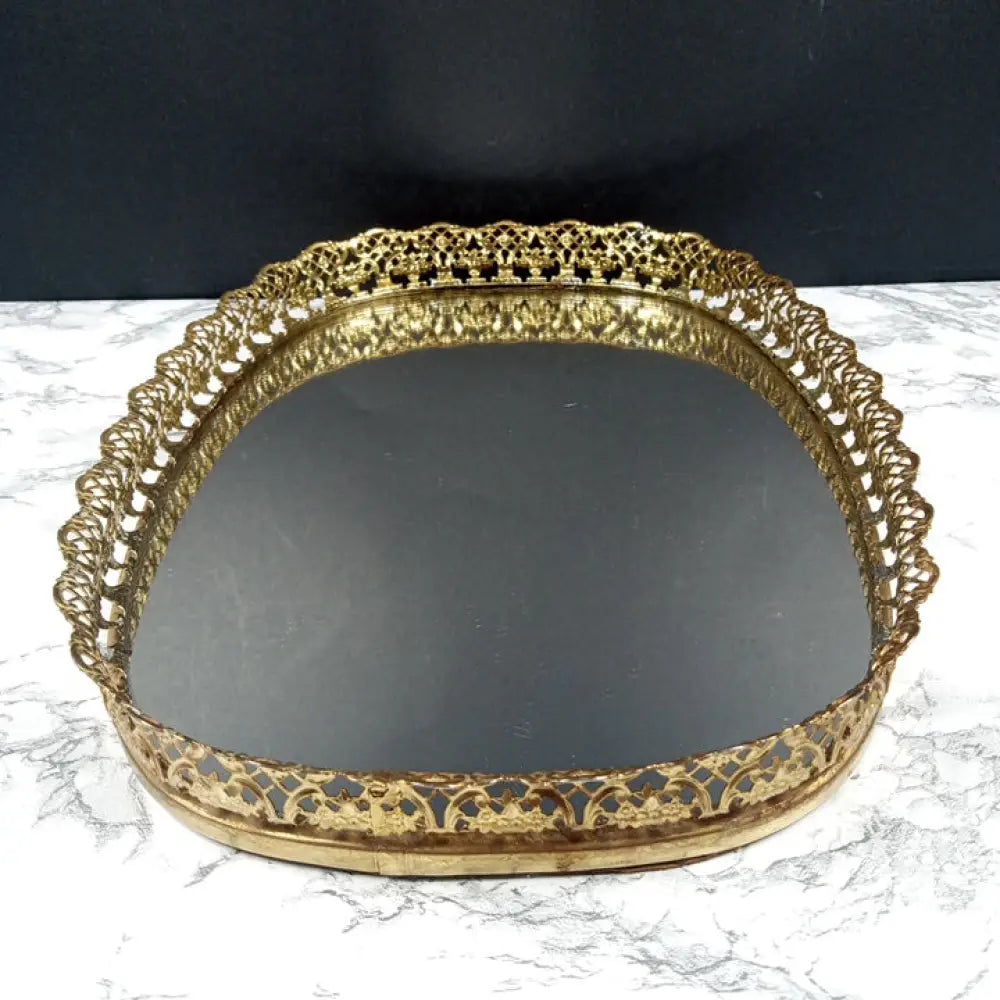 Hollywood Regency Mirrored Filigree Vanity Tray Mid Century Decor