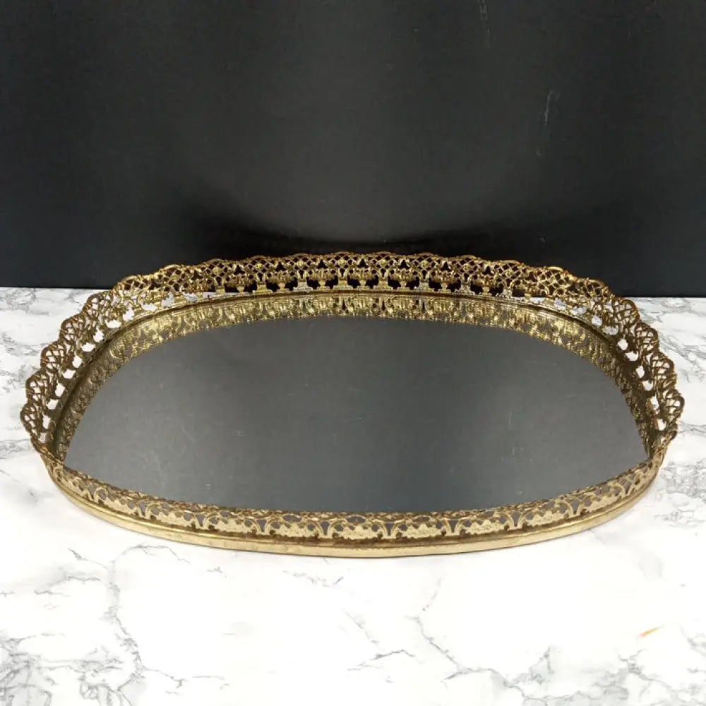 Hollywood Regency Mirrored Filigree Vanity Tray Mid Century Decor