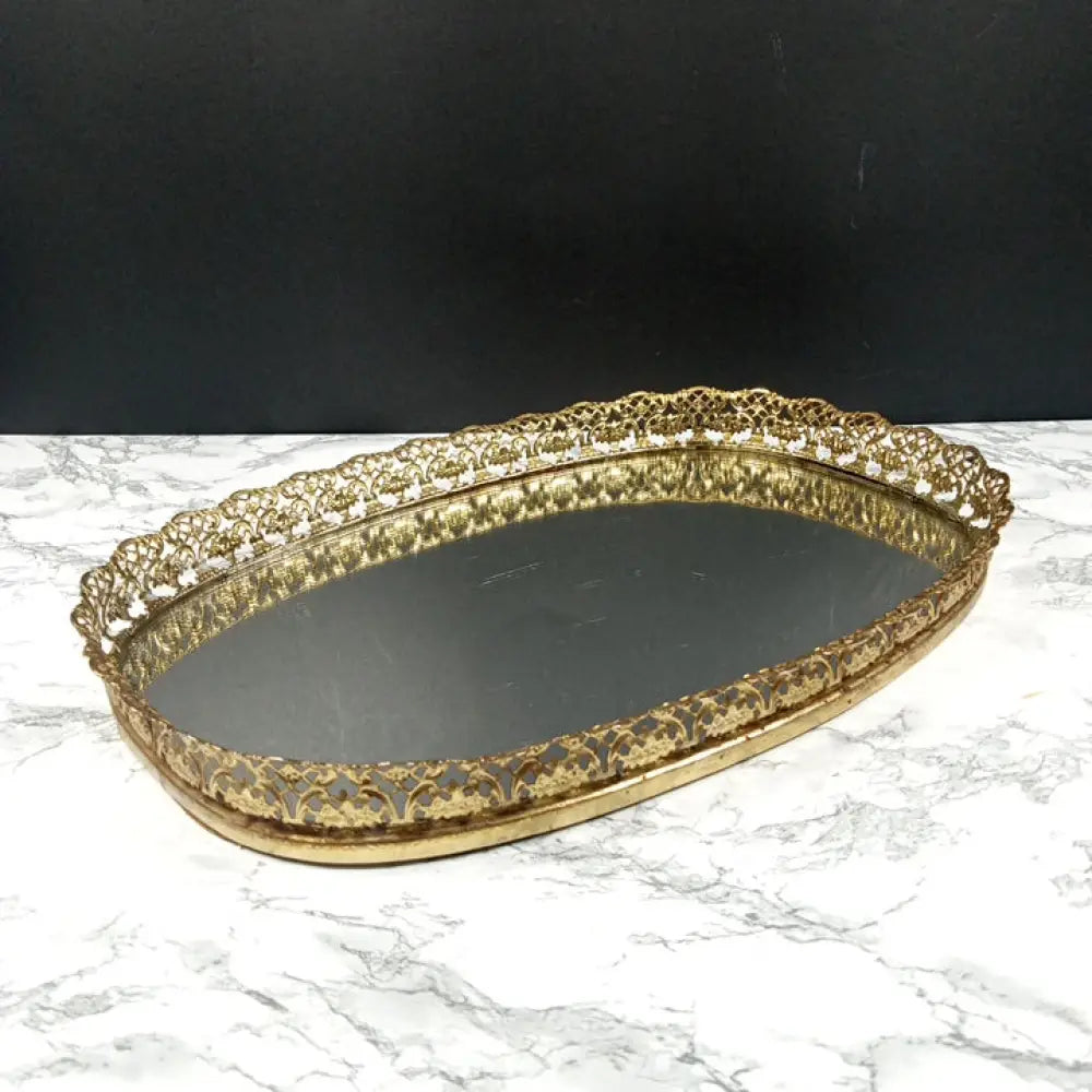 Hollywood Regency Mirrored Filigree Vanity Tray Mid Century Decor