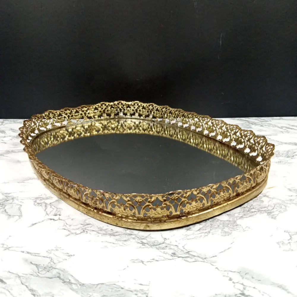 Hollywood Regency Mirrored Filigree Vanity Tray Mid Century Decor