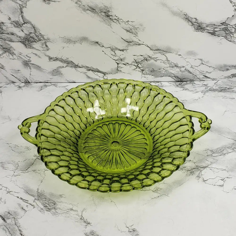 Honeycomb Glass Handled Candy Trinket Dish Vintage Home & Garden