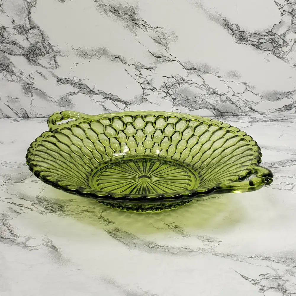 Honeycomb Glass Handled Candy Trinket Dish Vintage Home & Garden