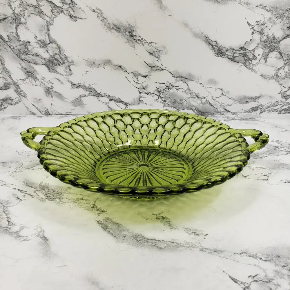 Honeycomb Glass Handled Candy Trinket Dish Vintage Home & Garden