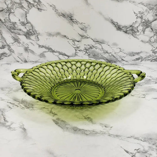 Honeycomb Glass Handled Candy Trinket Dish Vintage Home & Garden