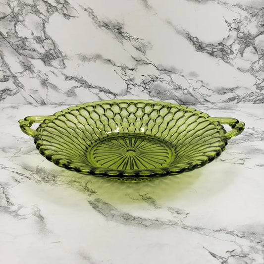 Honeycomb Glass Handled Candy Trinket Dish Vintage Home & Garden