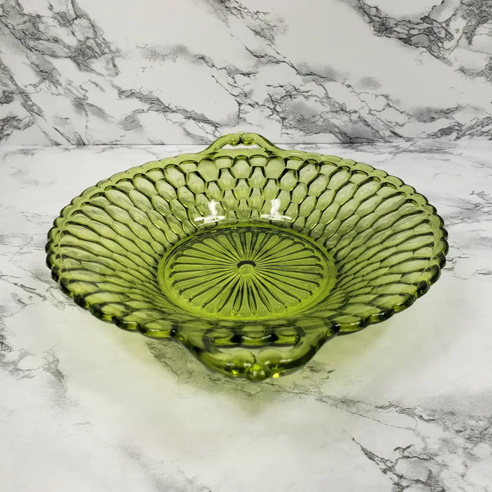 Honeycomb Glass Handled Candy Trinket Dish Vintage Home & Garden
