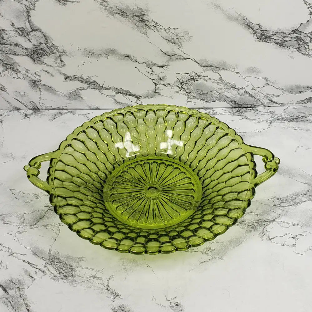 Honeycomb Glass Handled Candy Trinket Dish Vintage Home & Garden