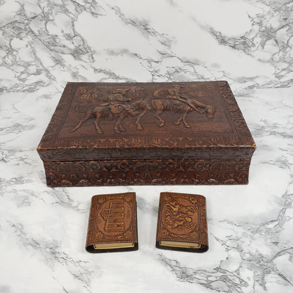 Humidor Box Embossed Don Quixote Madrid Spain Vintage
