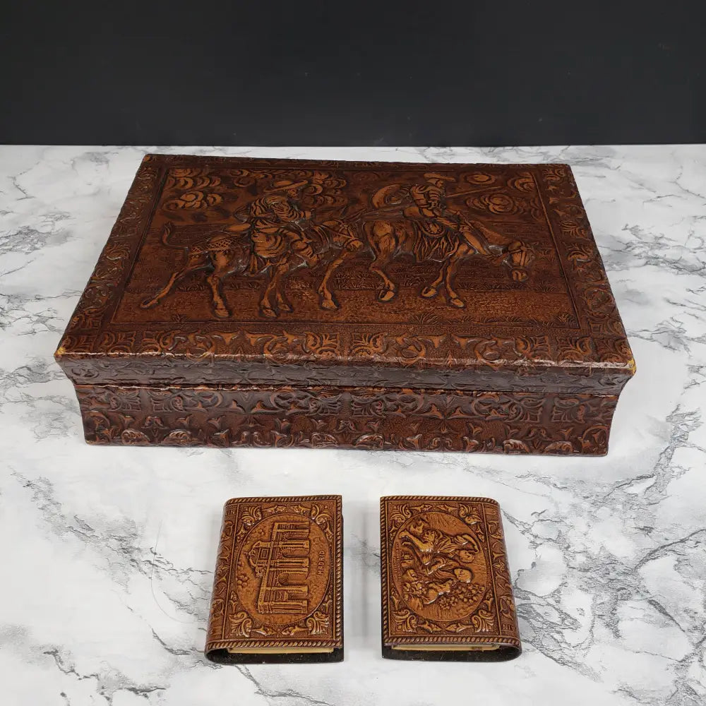 Humidor Box Embossed Don Quixote Madrid Spain Vintage