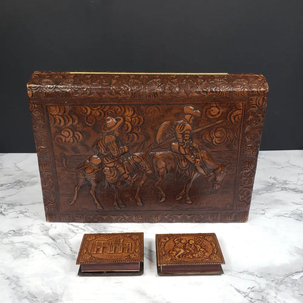 Humidor Box Embossed Don Quixote Madrid Spain Vintage