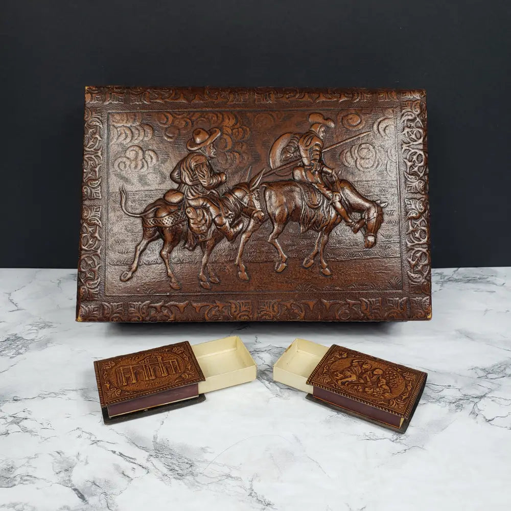 Humidor Box Embossed Don Quixote Madrid Spain Vintage