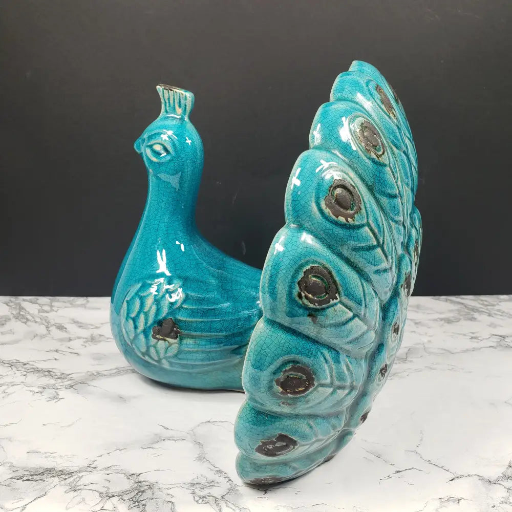 Italian Peacock Majolica Art Deco Vintage Decor