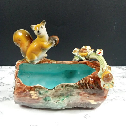 Italian Squirrel On Log Planter Mid Century Decor
