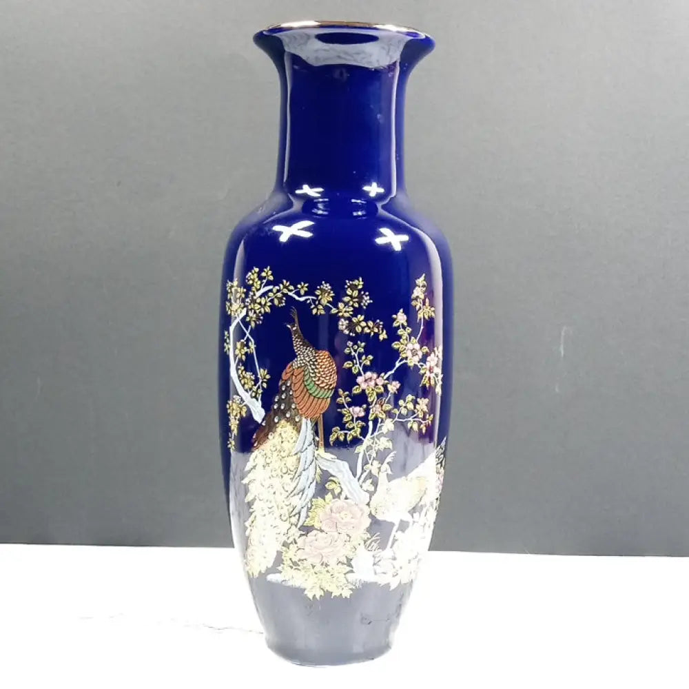 Japanese Cobalt Blue Porcelain Vase Vintage Decor