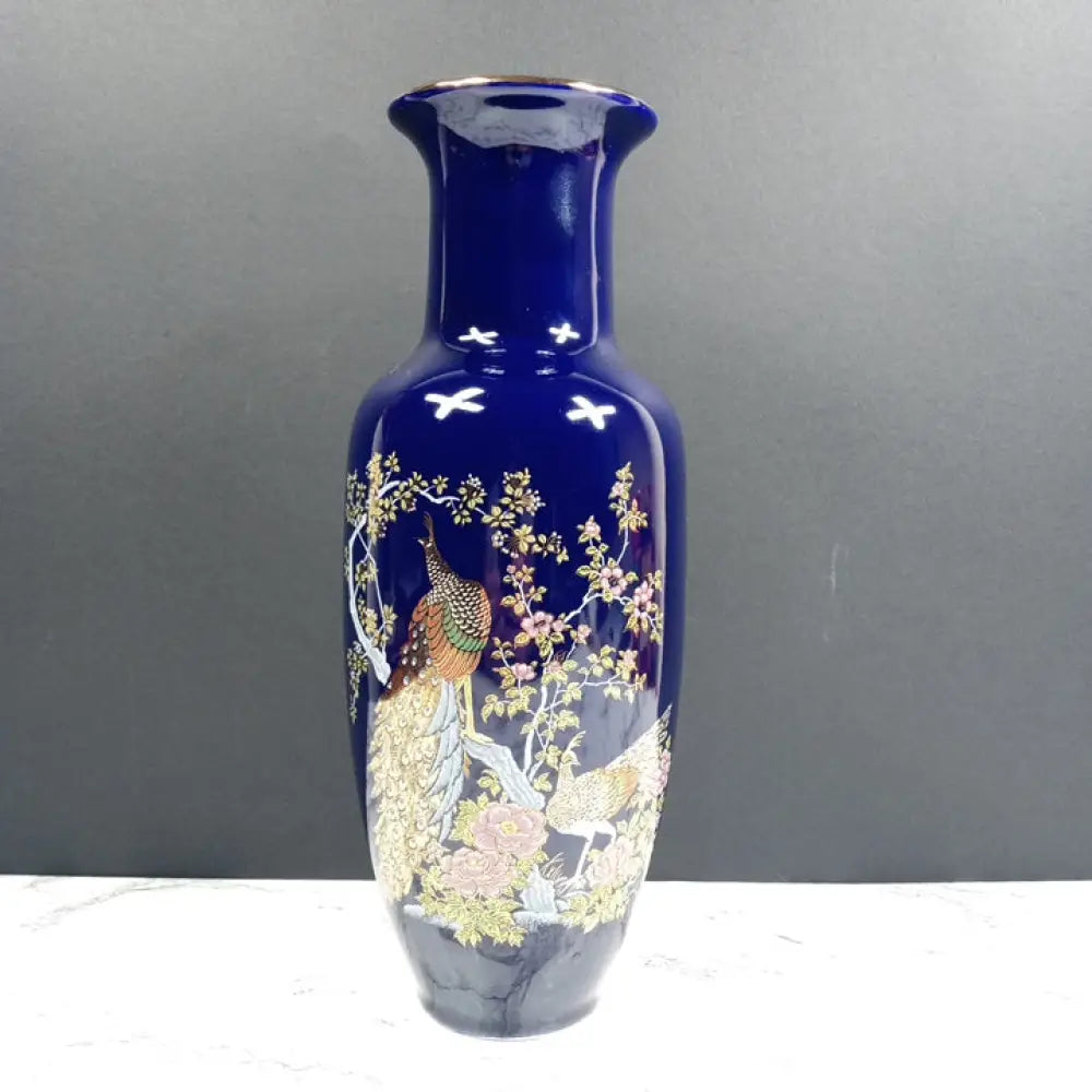 Japanese Cobalt Blue Porcelain Vase Vintage Decor