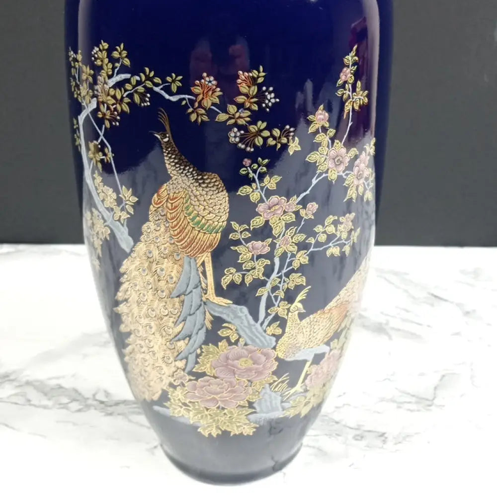 Japanese Cobalt Blue Porcelain Vase Vintage Decor