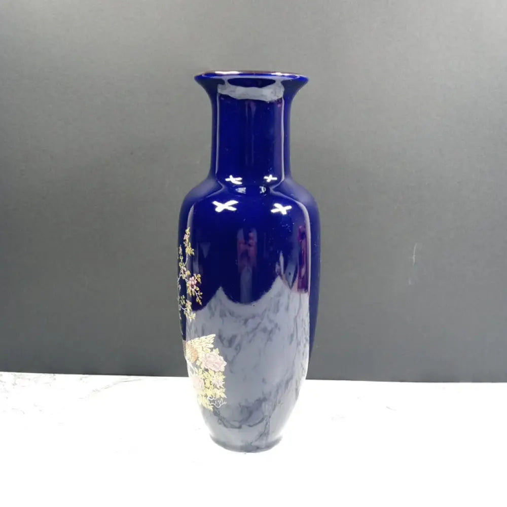 Japanese Cobalt Blue Porcelain Vase Vintage Decor