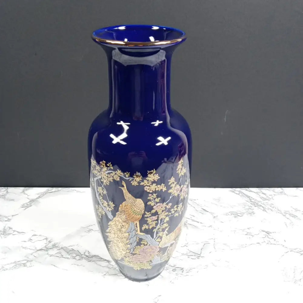 Japanese Cobalt Blue Porcelain Vase Vintage Decor