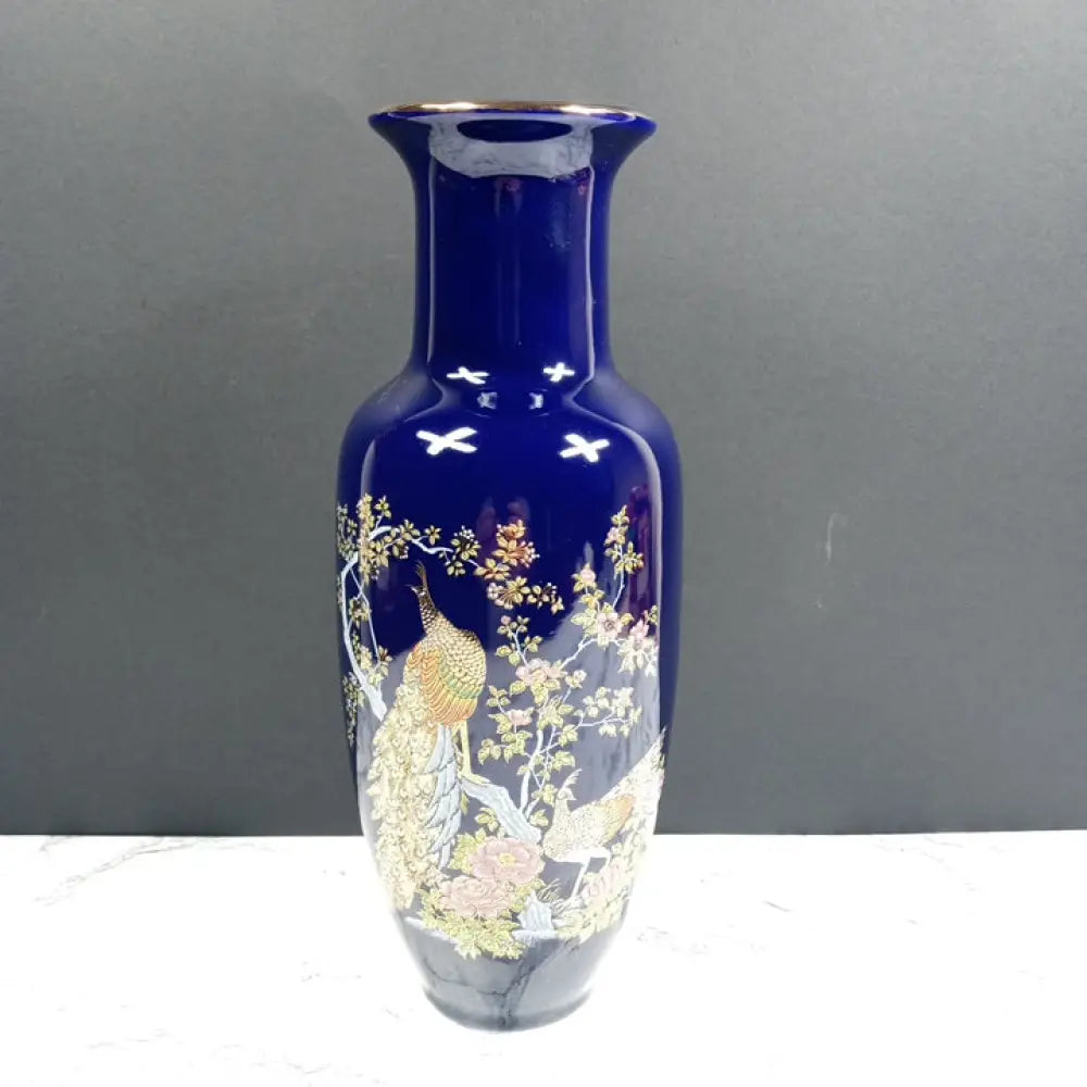 Japanese Cobalt Blue Porcelain Vase Vintage Decor