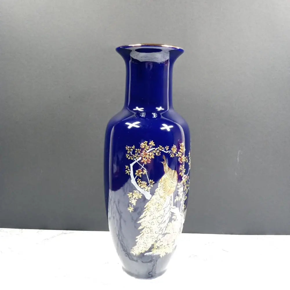 Japanese Cobalt Blue Porcelain Vase Vintage Decor