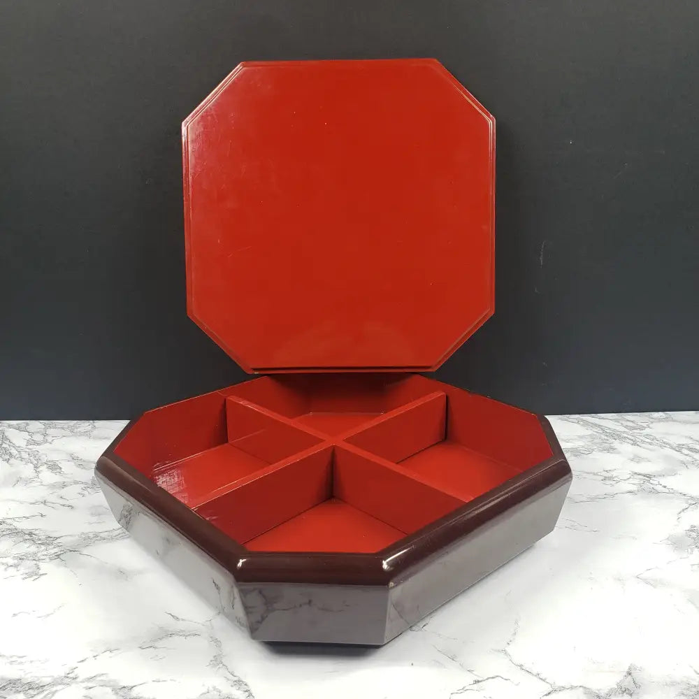 Japanese Lacquer Bento Box Mother Of Pearl Inlaid Vintage Decor