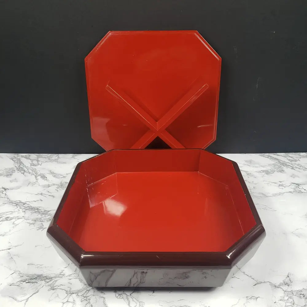 Japanese Lacquer Bento Box Mother Of Pearl Inlaid Vintage Decor