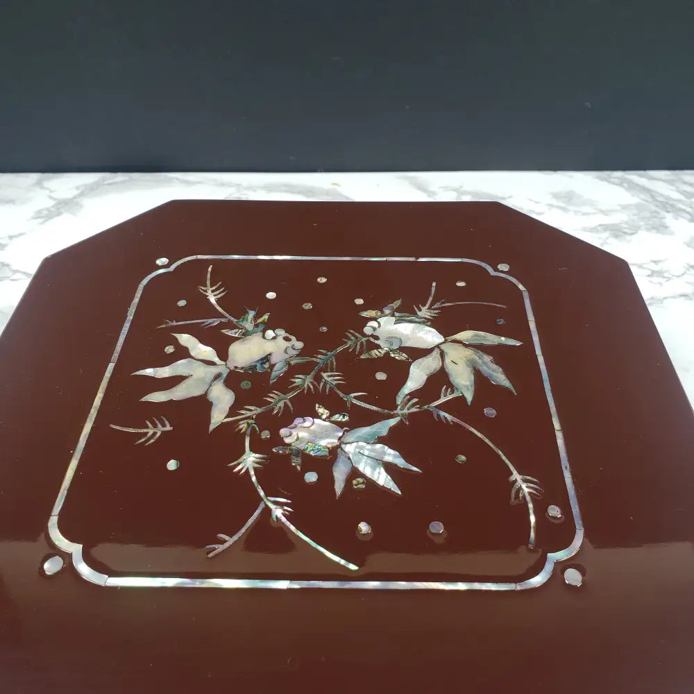 Japanese Lacquer Bento Box Mother Of Pearl Inlaid Vintage Decor