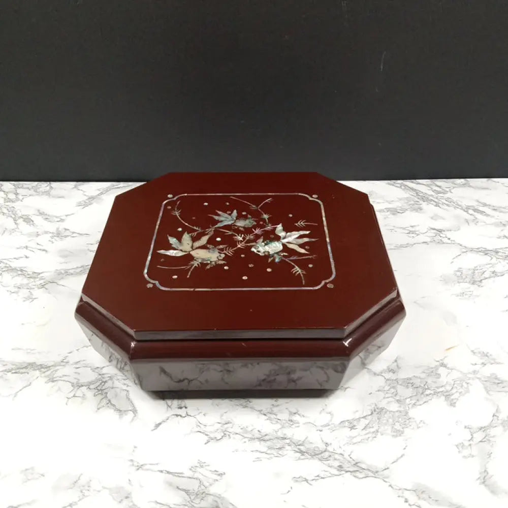 Japanese Lacquer Bento Box Mother Of Pearl Inlaid Vintage Decor