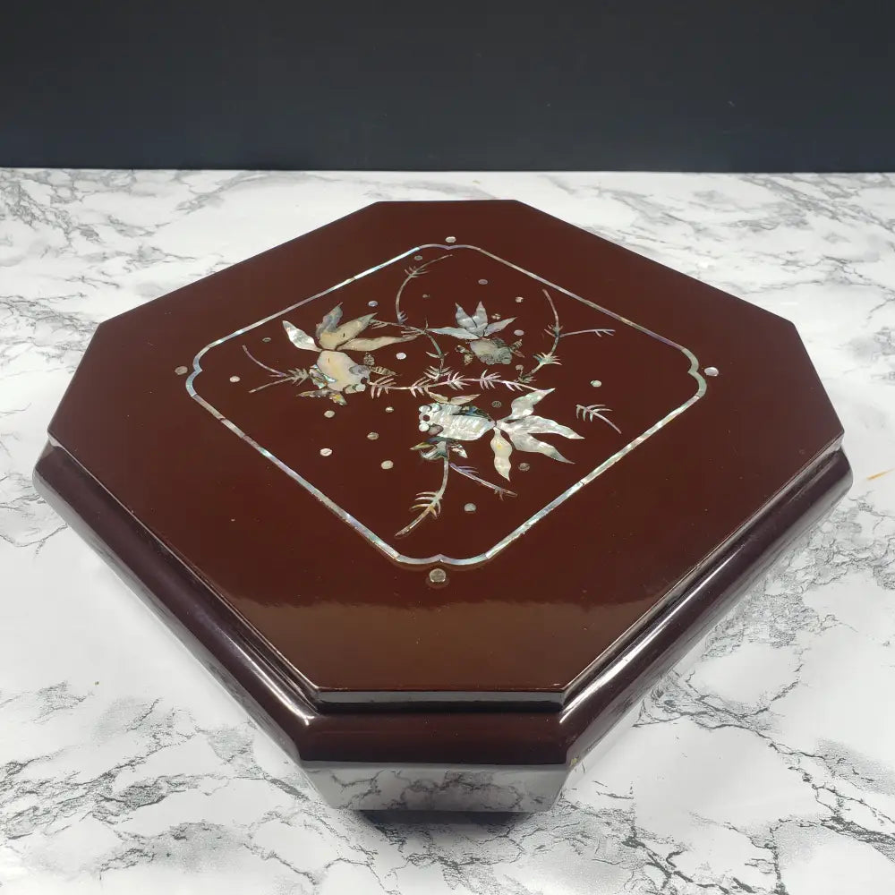 Japanese Lacquer Bento Box Mother Of Pearl Inlaid Vintage Decor