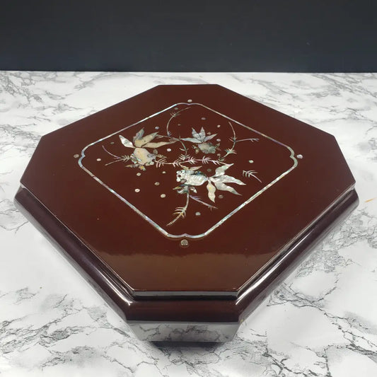 Japanese Lacquer Bento Box Mother Of Pearl Inlaid Vintage Decor
