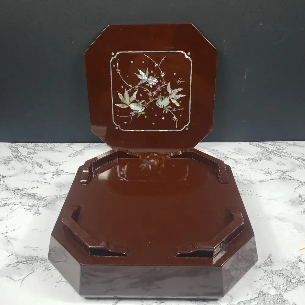 Japanese Lacquer Bento Box Mother Of Pearl Inlaid Vintage Decor
