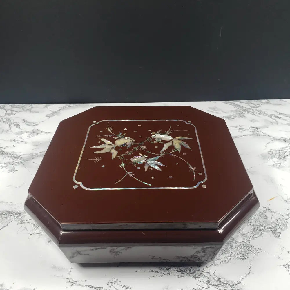 Japanese Lacquer Bento Box Mother Of Pearl Inlaid Vintage Decor