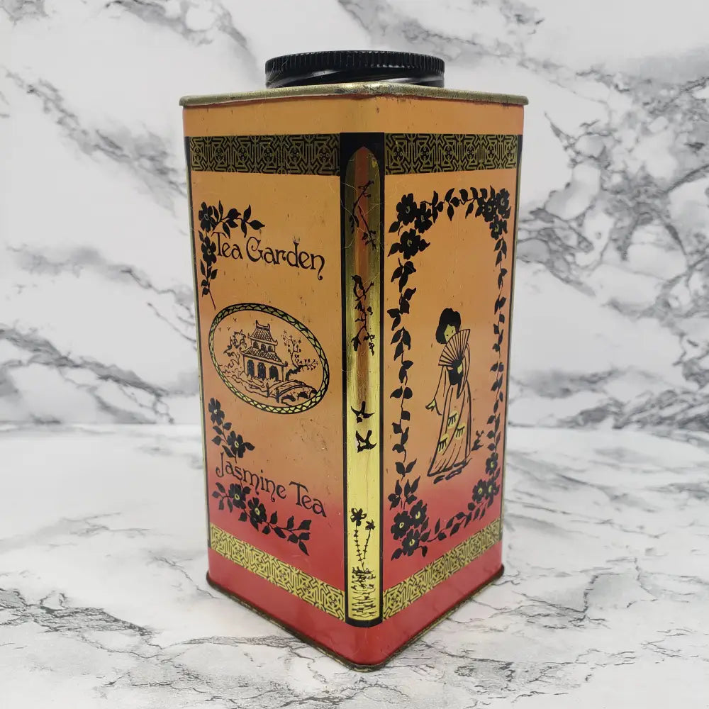 Jasmine Tea Lidded Tin Canister Vintage Decor