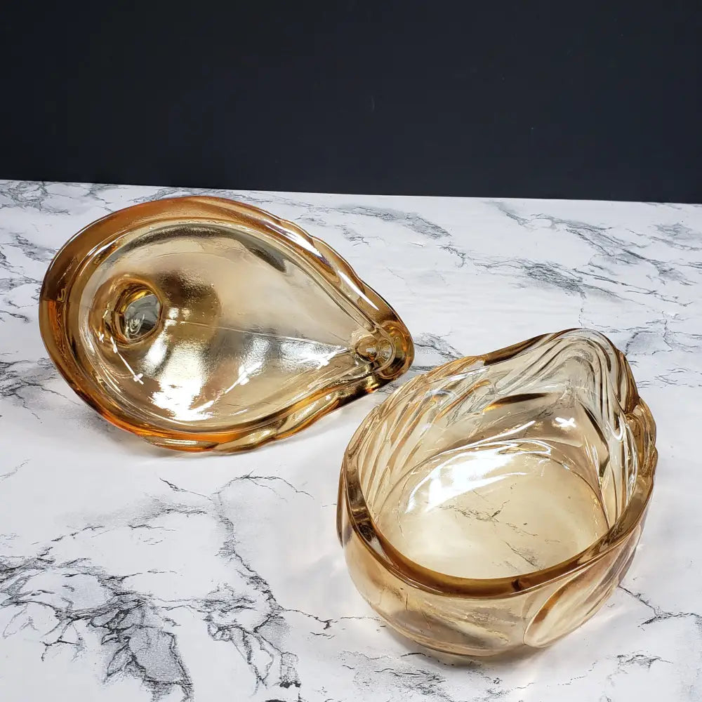 Jeanette Marigold Glass Lidded Duck Dish Vintage Decor