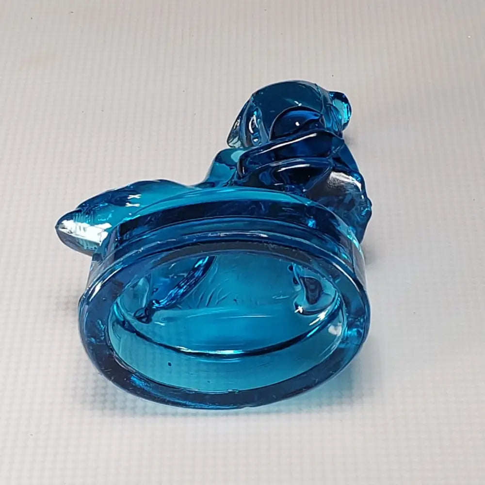 L.e. Smith Girl With Geese Blue Glass Figurine Vintage Mcm Decor