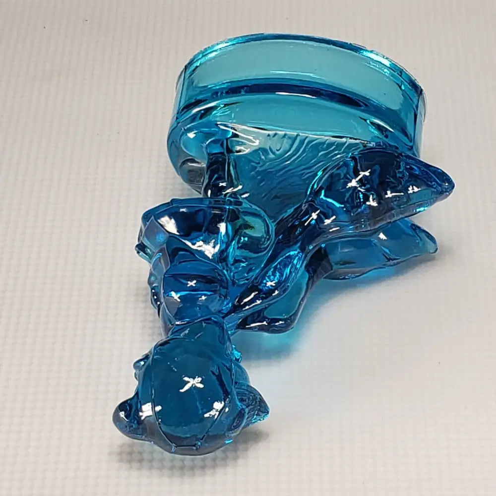 L.e. Smith Girl With Geese Blue Glass Figurine Vintage Mcm Decor
