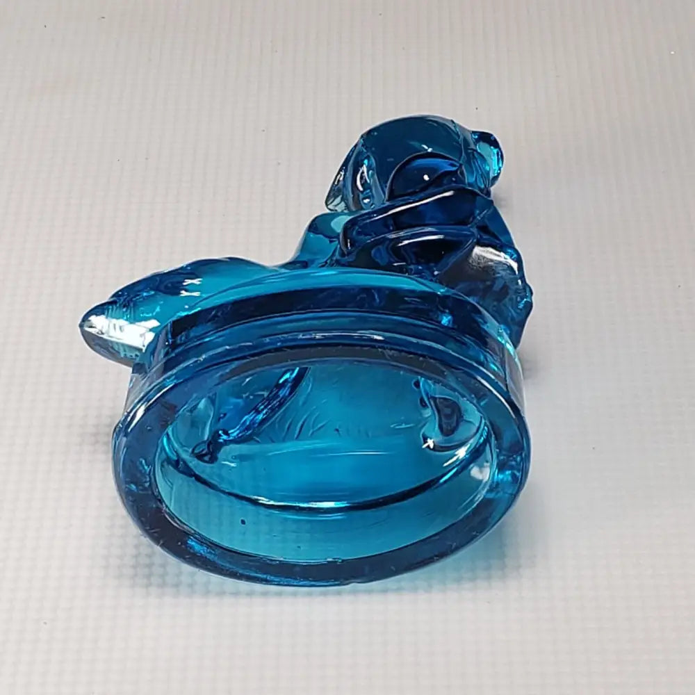 L.e. Smith Girl With Geese Blue Glass Figurine Vintage Mcm Decor