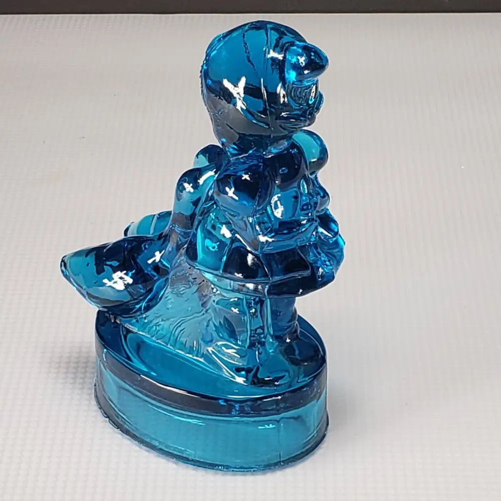 L.e. Smith Girl With Geese Blue Glass Figurine Vintage Mcm Decor