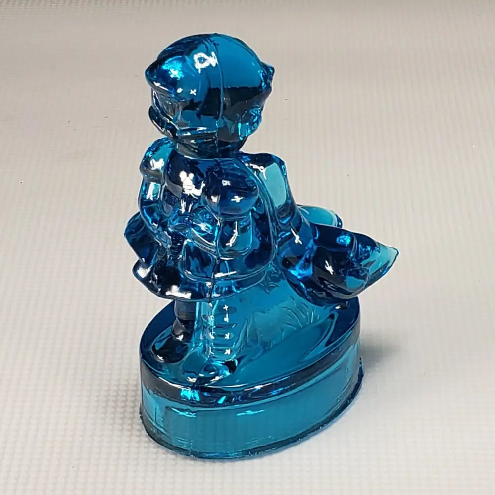 L.e. Smith Girl With Geese Blue Glass Figurine Vintage Mcm Decor